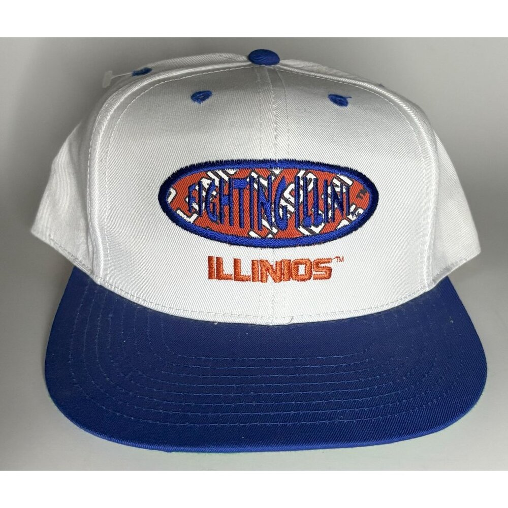 READ Vintage Fighting Illini Logo 7 Adjustable Hat Cap White Blue Embroidery